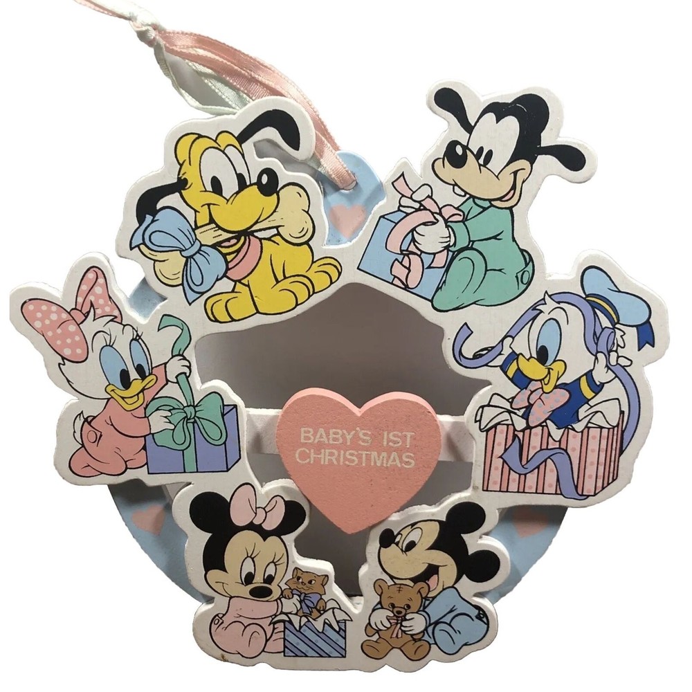 Vintage Baby’s First Christmas Ornament Disney Wooden Made in Taiwan 1987